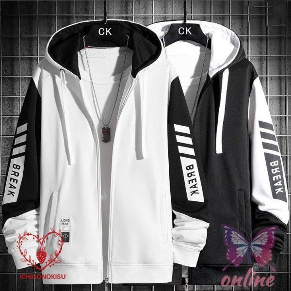 パーカー メンズ ジップアップパーカー おしゃれ ホワイト 秋服