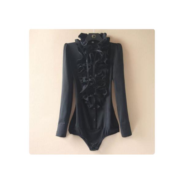 ボディシャツ シャツ レディース 長袖 ブラウス ビジネス オフィス フォーマル フィット ボディーブリファー フリル クロッチ付 ショーツ