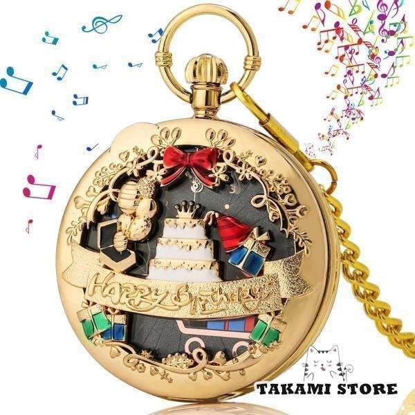 爆買 説明お誕生日おめでとうメロディーミュージカルクォーツ懐中時計.クリスマス音楽の懐中時計.電池が付属しています.特別なスケルトンと彫刻のデザイン.セーター.ワンピース.Tシャツに合わせて洋服アクセサリーとしてもお使いいただけます.卒業式...