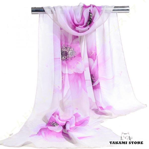 スカーフ シルク 大判 ストール マフラー シフォン フルール 花