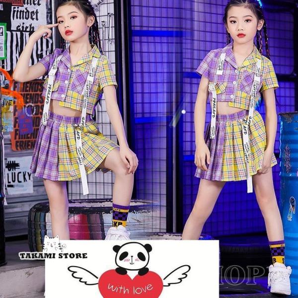 韓国 子供服 チェック柄 演奏会 応援団 ヒップホップダンス 衣装