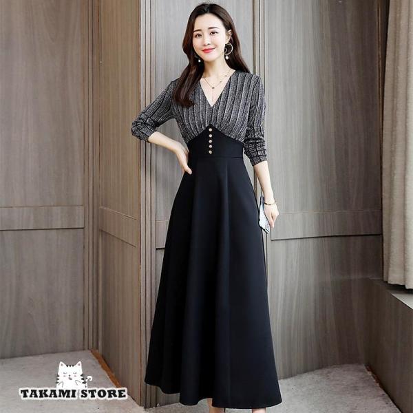 新品　結婚式　お呼ばれ　パーティードレス　Mサイズ 結婚式 パーティードレス ミモレ丈と袖ありハイネック大きい