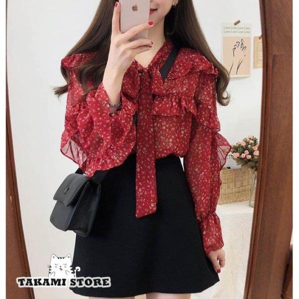 美品 RED VALENTINO 花柄 ボウタイブラウス フリル スリーブ 総柄 takami-store_tkm717-mf959