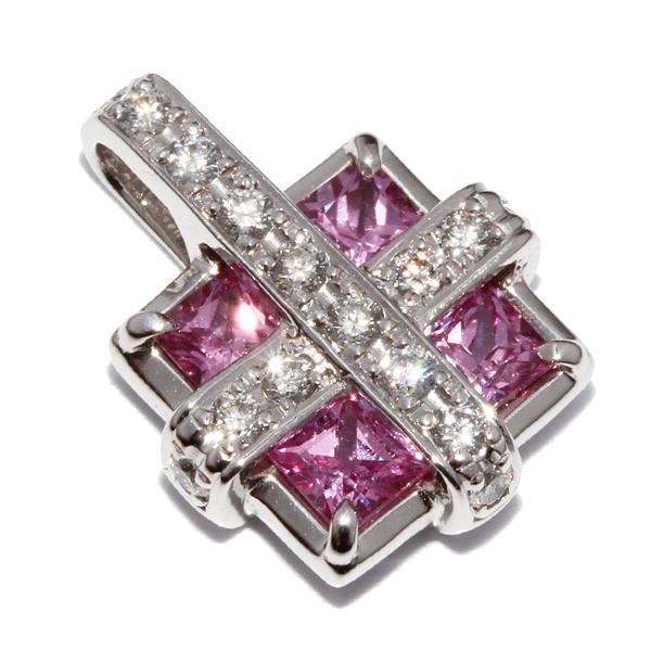 ペンダントトップ K18WG ピンクサファイア0.73ct/ダイヤ0.20ct  