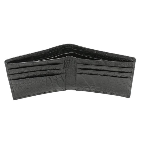 驚きの値段新品 二つ折り札入れ マット加工 クロコダイル 黒 無双 れ 小銭入れなし 人気提案