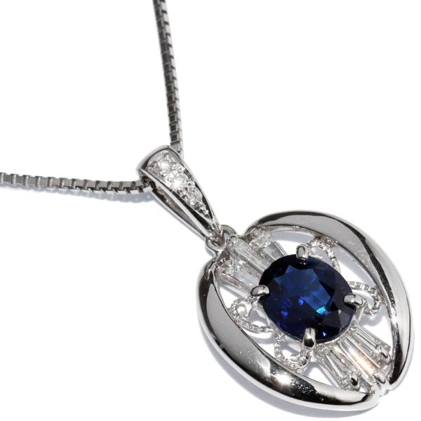 ペンダントネックレス Pt900 Pt850 サファイア1.10ct ダイヤ0.32ct  