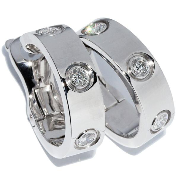 カルティエ フープピアス K18WG ダイヤ6P ラブピアス フルダイヤ  