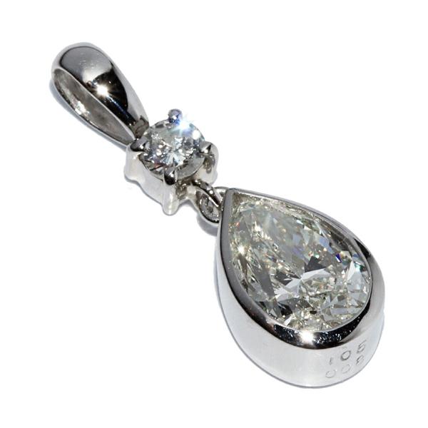 ペンダントトップ Pt900 ペアシェイプカットダイヤ1.05ct ダイヤ0.08ct  