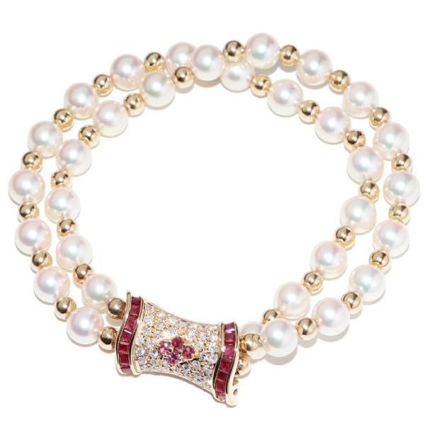 K18金本物アコヤパール&ピンクトルマリン&ルビーコンビデザインブレスレット K18金本物アコヤパール&ピンクトルマリン&ルビーコンビデザイン