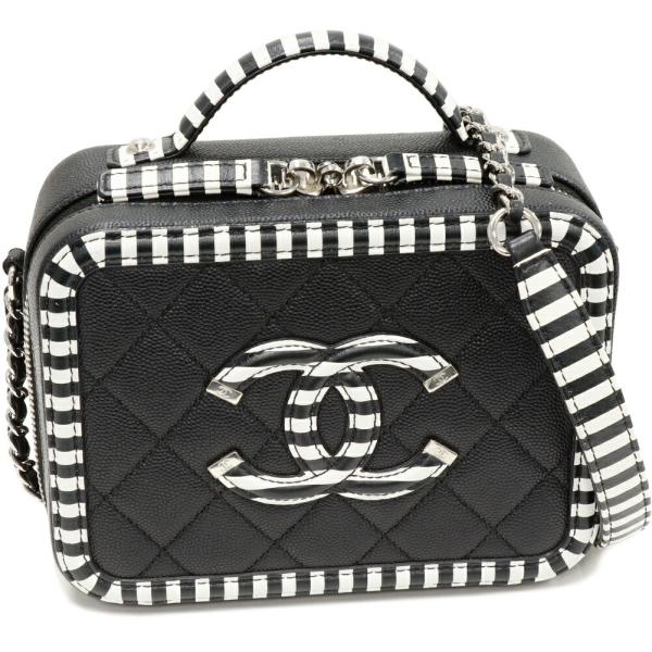 CHANEL（シャネル） CCフィリグリー キャビアスキン 黒x白 A93342