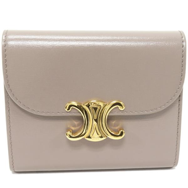 CELINE レザー 三つ折り財布 ウォレット 小銭入れ 札入れ グレージュ系 CELINE/セリーヌ】 ファインストラップウォレット 三つ折り財布