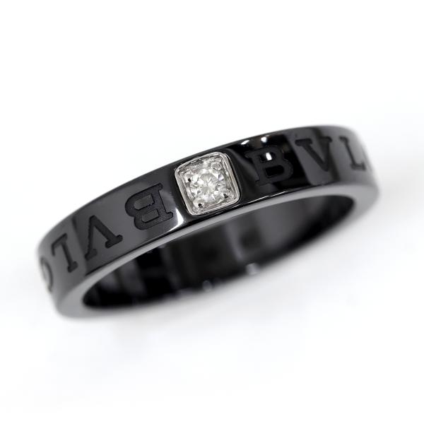 ブルガリ BVLGARI ダブルロゴ ブラックセラミック 1Pダイヤ#49リング BVLGARI（ブルガリ） ダブルロゴ リング 指輪 62号 ダイヤ1P K18WG