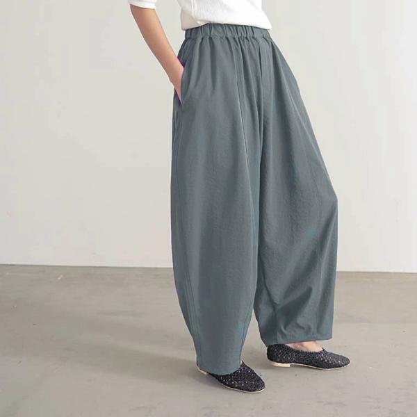 ランタンパンツ  ワイドレッグパンツ レディースゆったり 体型カバー グレーブルー