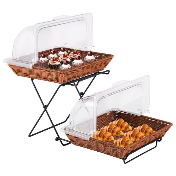 【ブレッドケース】ブレッドケースは主にパンバスケットやケーキスタンドとして使用されます。また、2段蓋付きの構造があり、フードカバーとしても機能するため、果物やお菓子の保存にも適しています。パケージ：鉄製フレーム*１、バスケット*２、蓋*２【...