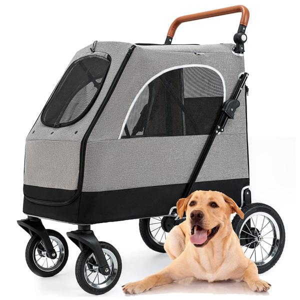 大型犬バギー ペットカート 犬用ベビーカー 犬 カート 猫 バギー 大型犬 多頭中小型犬?猫 四輪 多頭用 介護用 多機能 前後で入り可能 ポケット付き 軽量 折りた