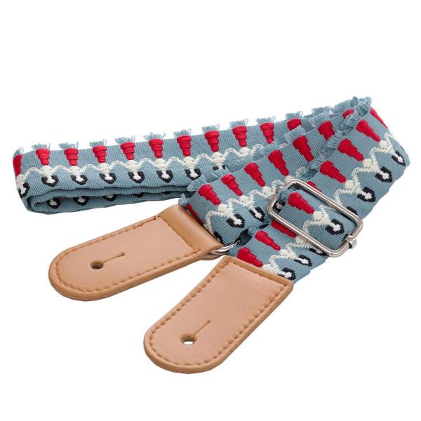 【素材】コットン製品+合革エンド、軽量で通気性、柔軟性に優れます。【かわいい模様】やさしい青い地に白と赤模様そしてフラガール！【調節範囲】長さ：76cm〜129cm、幅：3.8cm。【手に入れるもの】エンドピンも付いてるので、ストラップピン...