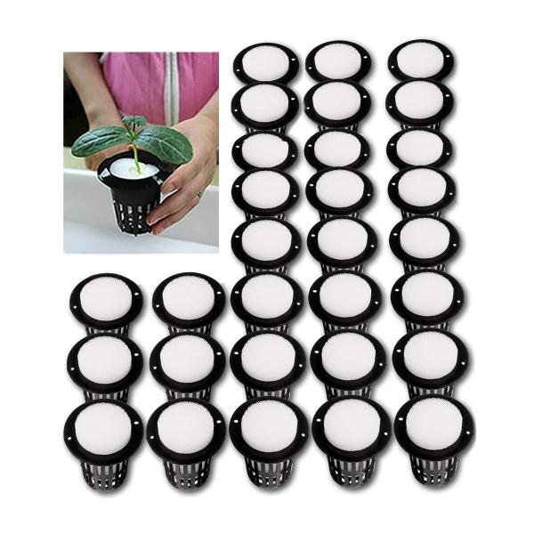 【セット内容】鉢：30個　スポンジ：30個　【カラー】ブラック【材質】PP樹脂。サイズ：上部外径： 4.6CM、上部内径3.2CM、底外径： 2.7CM、高さ：3.5 CM【水耕栽培用】通気、通水の構造で 種子の根付きと発芽を促進できる水耕...