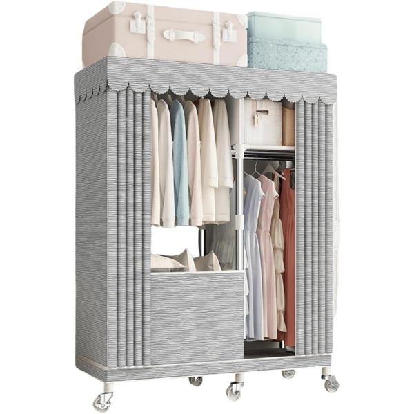 【省スペース設計】ポータブルワードローブのサイズは、リビングルームや寝室の一時的なワードローブとして最適で、衣類、ドレス、バッグ、おもちゃなどを保管するのに十分なスペースがあります。【組み立てが簡単】：ワードローブ衣類オーガナイザーは、取り...