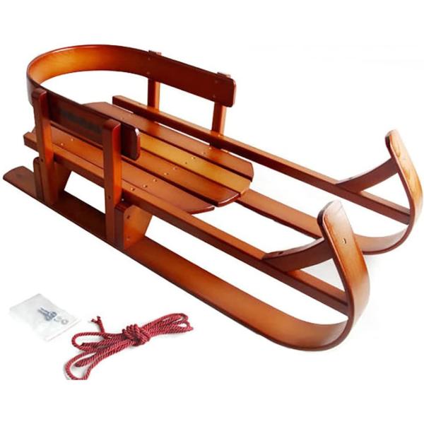 木製の子供用そり、背もたれ付き、木製のそり、ドローコード付き、ブナ