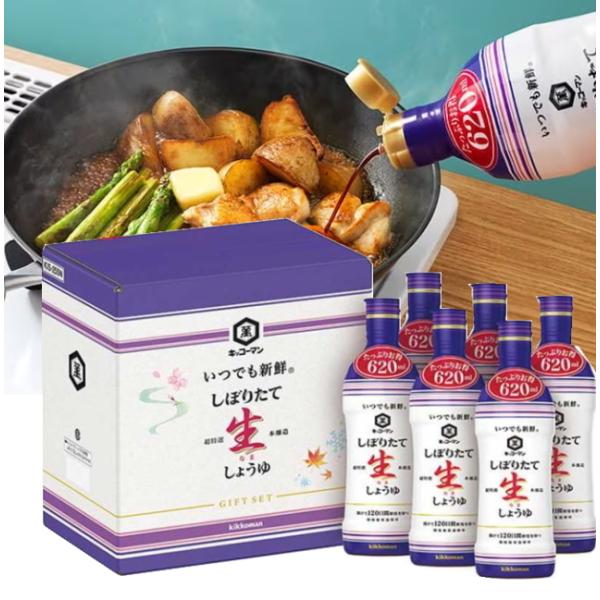 kikkoman キッコーマン 生しょうゆたっぷり大容量620ml 6本