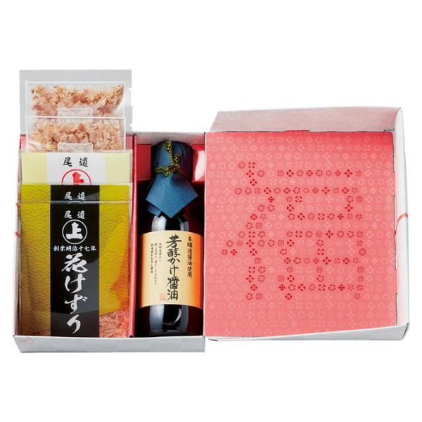 <セット内容＞<br>芳醇かけ醤油：200ｍｌ×1、かつお花削り：2g×2、かつおソフト削り：1.5g×2、ソフトふりかけ鰹とごま：5g×1段【サイズ】 約150×190×60mm／重量：約550g<br>【賞...