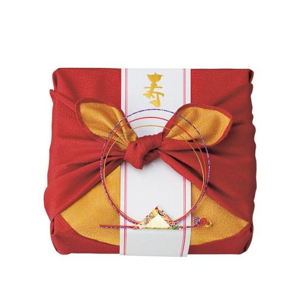 まるじょう　鰹節　かつおぶし 花恋（かれん）-朱金  風呂敷包み<セット内容>かつお花削り：2g×10、ソフトふりかけ鰹とごま：5g×2、のり茶漬け：5.8g×2 【サイズ】 約170×150×95mm／重量：約170g 【風呂...