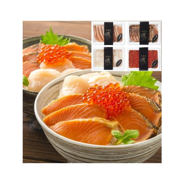 知床ウトロ産の一等検鮭を氷温熟成させた「鮭たたき」や、水揚げから数時間以内に手作業で仕上げる「無添加醤油いくら」など、新鮮な海鮮丼をご自宅でお楽しみいただけます。商品説明： 北海道産醤油いくら/80ｇ、知床産鮭たたき/60ｇ、知床産鮭昆布〆...
