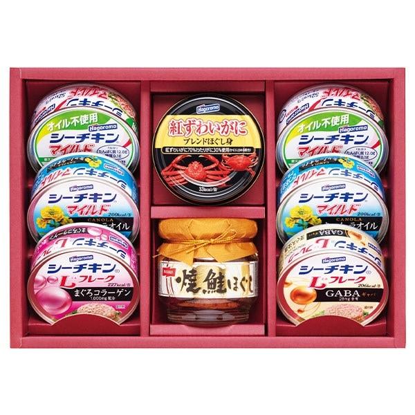 はごろもフーズ　シーチキンバラエティギフトサラダやおつまみなど色々なお料理に使用できるシーフードを詰め合わせました。食卓が華やぐギフトです。■現品サイズなど：シーチキンマイルドキャノーラオイル・オイル不使用シーチキンマイルド各2缶・シーチキ...