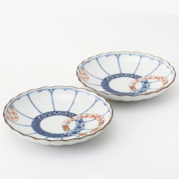 ♥豪華にホームパーティー♥２ステージデザイン長皿♥4皿♥バラ売可能 SAIKAI 波佐見焼 染錦輪つなぎ 菊型組大皿 31112 : ギフトハウスタカノ