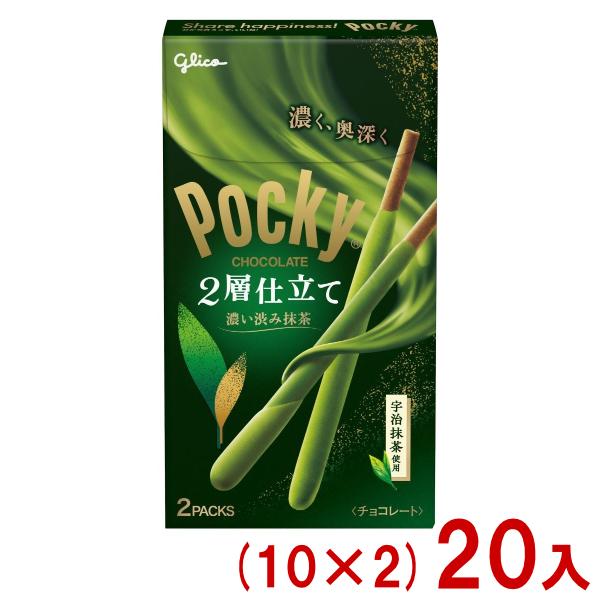 Pocky 江崎グリコ ポッキー 2層仕立て 濃い渋み抹茶 (10×2)20入 (抹茶
