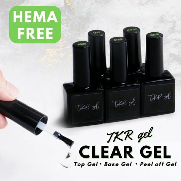 タカラネイルのHEMA FREE クリアジェルシリーズ！ベースジェルとピールオフベースの2種類のベースジェル、低粘度・中粘度・高粘度・マットのノンワイプトップジェルから用途に合わせてご購入いただけます。10gの大容量ボトルも嬉しいポイント◎...