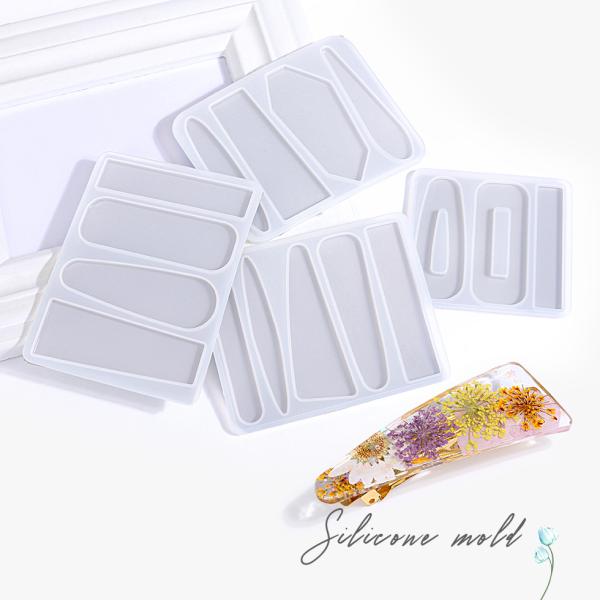 シリコンモールド　ヘアピン・バレッタチャーム(3)　シリコン型　4種【メール便対応】UVレジン　ヘアアクセサリー　手作り