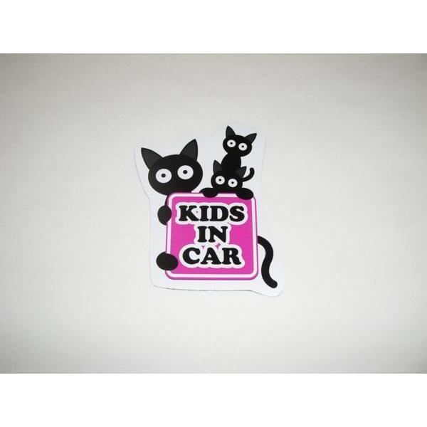 kids in car キッズインカー マグネットシート ステッカー 猫 ピンクタイプ 子供乗車中 猫の親子 車ボディー 外貼り用102