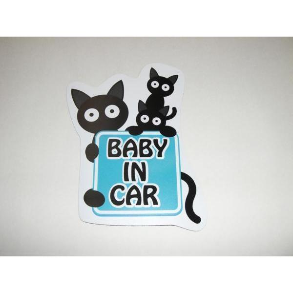 Baby in car ベビーインカー マグネットシート ステッカー 猫 ブルータイプ 赤ちゃん乗車中 猫の親子 車ボディー 外貼り用84