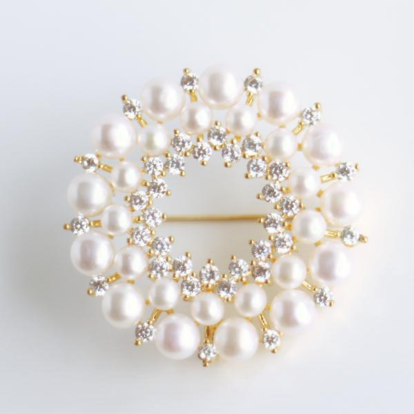 パール ブローチ 本真珠【淡水真珠専門店】26粒 4mm 6mm サークル