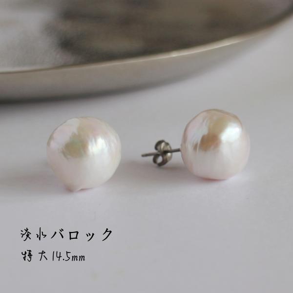 本真珠　パールピアス　淡水真珠　コインパール　13mm〜 金属アレルギー 淡水パール ピアス | Jewelry Studio PLUSTER公式サイト