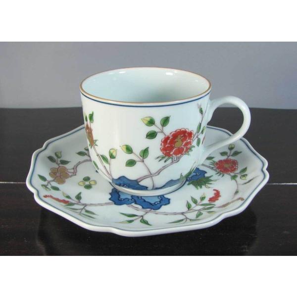 有田焼】【源右衛門窯】 染錦草花文 碗皿 【コーヒーカップ