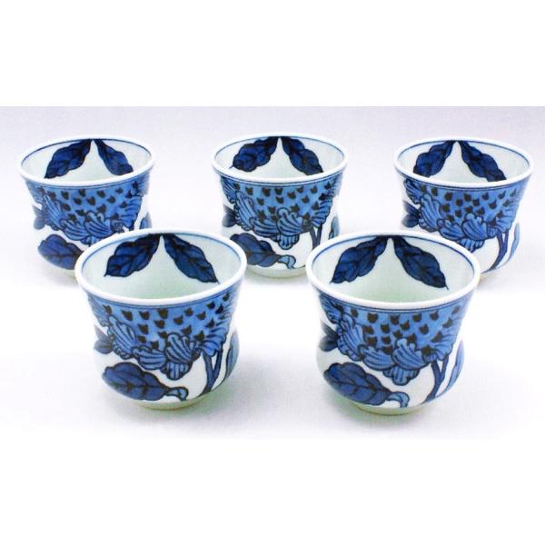 1695 源右衛門　染付向日葵絵　湯呑　5客　未使用 1695 源右衛門 染付向日葵絵 湯呑 5客 未使用 染付向日葵 湯呑揃