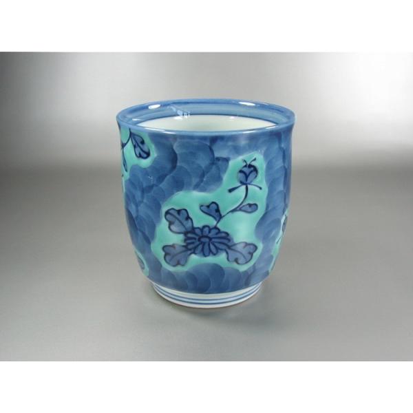 1716 源右衛門窯青彩菊絵茶器セット急須1客湯呑5客未使用