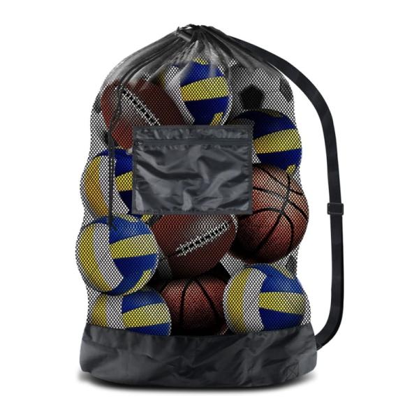 大型メッシュボールバッグ 小物収納ポーチ付き サッカーボール バスケットボール バレーボール ラグビーボール対応 収納袋 大容量 持ち運び便利 練習 試合 部活