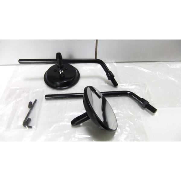 ☆カスタム BLACK ラウンドミラー 10mm 右：逆ネジ SET