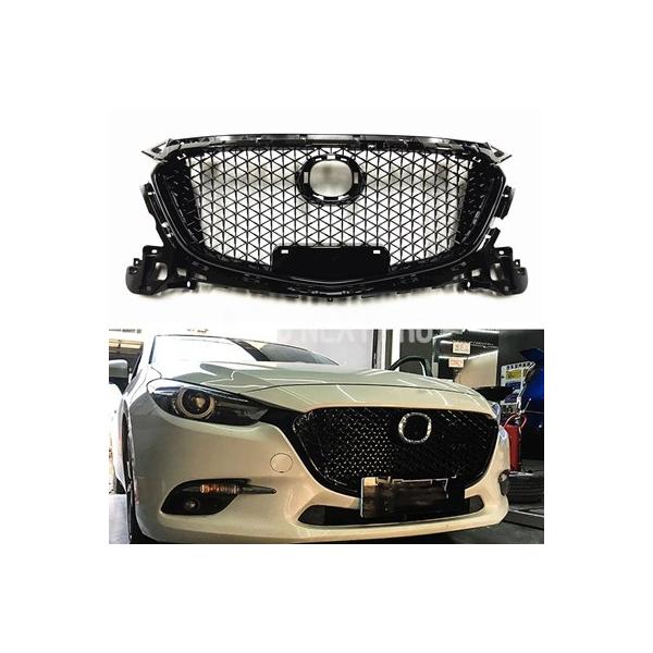 Mazda 3 axela用フロントグリル レーシンググリル アッパーバンパー モトクロス ラジエーターメッシュ ハニカムスタイルグリッド ブラック 2017-2018