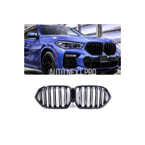 BMW X6 G06 2020 2021 2022用 グロスブラックABSフロントバンパー キドニーフードグリル レーシンググリル カメラホール付き カーアクセ