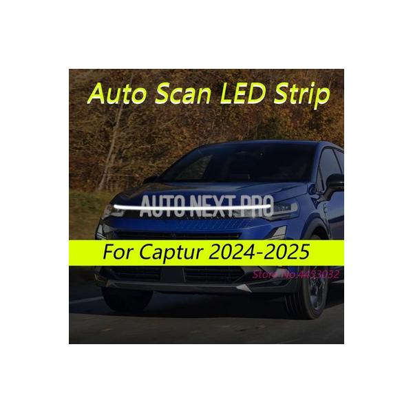ルノー キャプチャー2019-2025用新型DRLオートスキャン起動LEDストリップ カーフードライト フレキシブルヘッドライト ウェルカムライト 59インチ
