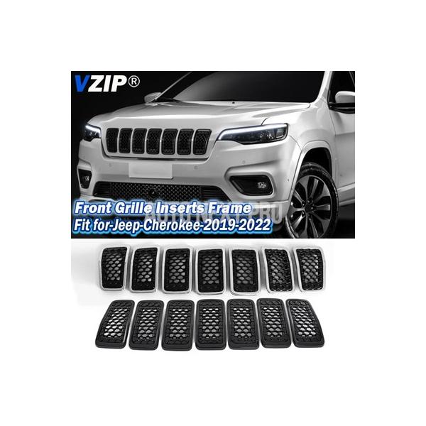 VZIP 7 個メッシュフロントグリルカバージープチェロキー 2019 2020-2022 ハニカムスタイルブラック/ ブラック車外装アクセサリー