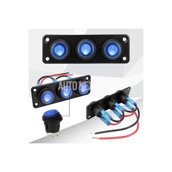 1-6ギャングロッカースイッチパネル12V防水オンオフトグルスイッチ ブルーLEDライト付き 自動車 ボート トラック 車両用