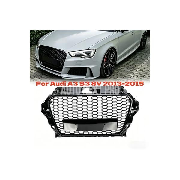 ハニカムセンターグリル アウディ A3 S3 8V 2013 2014 2015 フロントバンパーグリル ABS グロスブラック レーシンググリル カーアクセサ