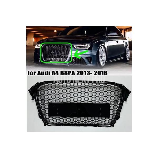 アウディ A4 S4 B8.5 2013-2016年式 RS4スタイル フロントバンパー ハニカムメッシュグリル フロントバンパーグリル ブラックグリルカバー