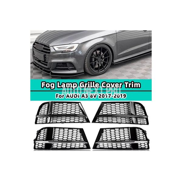 2X 車 フロントバンパーフォグライトグリルグリルアウディ A3 8V S-LINE セダンスポーツバックコンバーチブル 17-19 ハニカムメッシュフォグラン