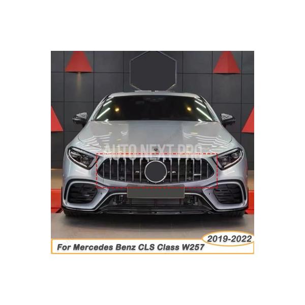 光沢ブラックGTスタイルフロントバンパーフードメッシュグリル メルセデスベンツCLS C257 W257 CLS450 CLS53 AMG 2019-2022 